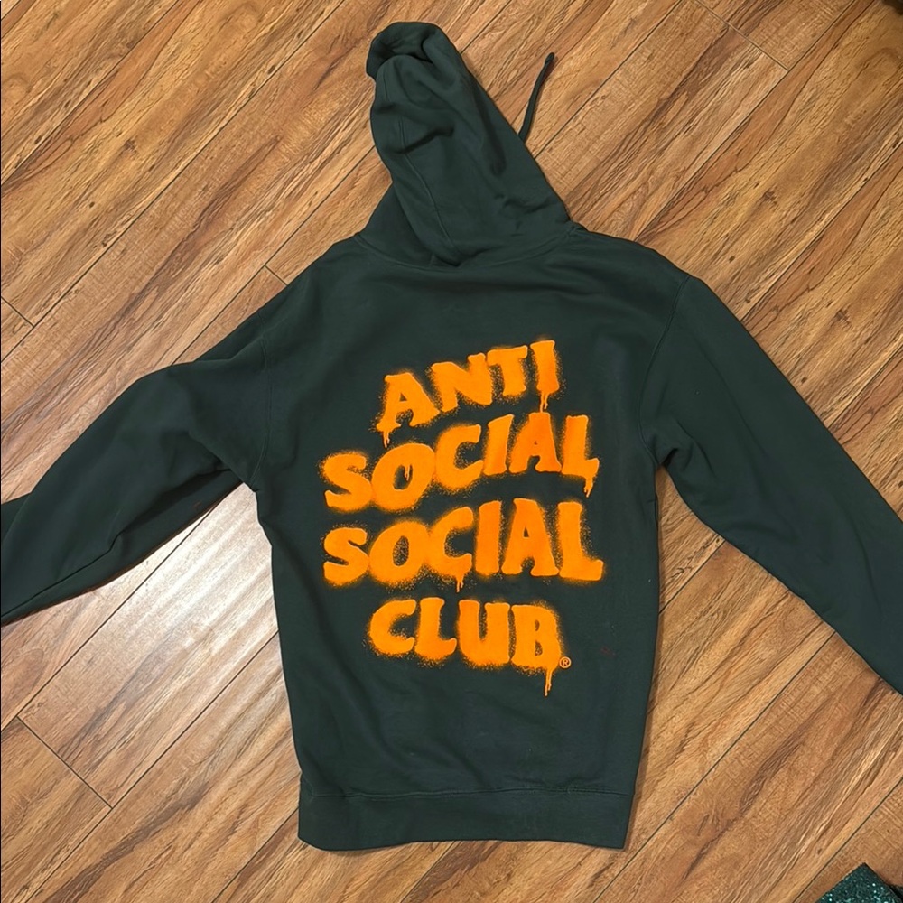 Anti Social Social Club Dark Green Hoodie with Orange Print